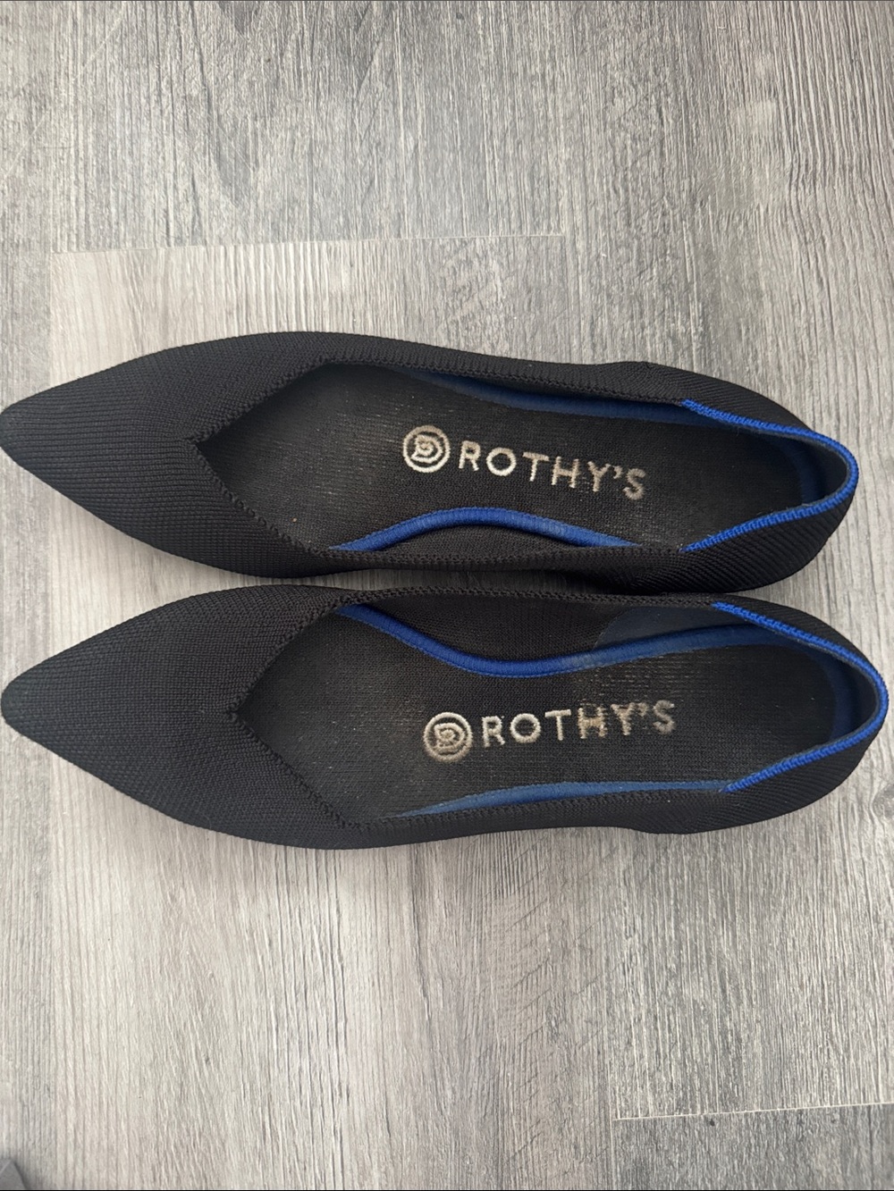 Rothy's Black Pointed Knit Flats with Blue Size 7.5W - Picture 7 of 9